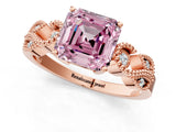 Rose gold Fancy Pink Asscher Cut Solitaire Milgrain Leaf Band with Prong Setting_13