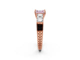 Rose gold Fancy Pink Asscher Cut Solitaire Princess Side Stone Engraved Band Prong Setting Ring_2
