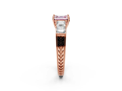 Rose gold Fancy Pink Asscher Cut Solitaire Princess Side Stone Engraved Band Prong Setting Ring_2