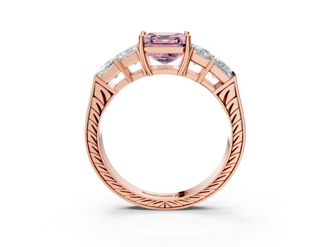 Rose gold Fancy Pink Asscher Cut Solitaire Princess Side Stone Engraved Band Prong Setting Ring_3