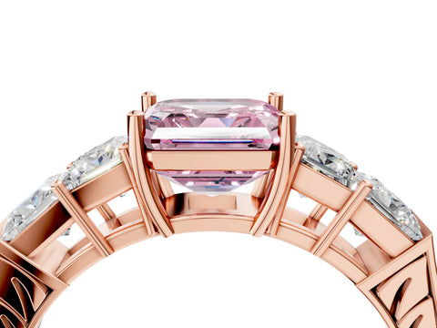 Rose gold Fancy Pink Asscher Cut Solitaire Princess Side Stone Engraved Band Prong Setting Ring_4