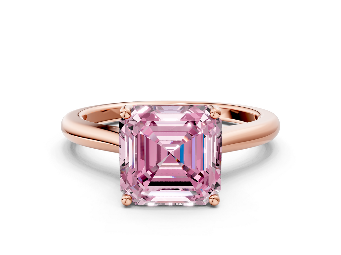 Rose gold Fancy Pink Asscher  Cut Solitaire Ring with Cathedral Band and Four-Prong Setting