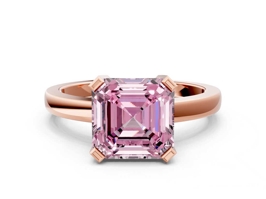 Rose gold Fancy Pink Asscher  Cut Solitaire Ring with Four-Prong Setting and Classic Band_17