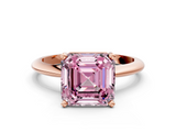 Rose gold Fancy Pink Asscher  Cut Solitaire Ring with Four-Prong Setting on a Classic Band