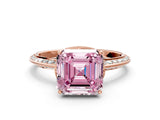 Rose gold Fancy Pink Asscher Cut Solitaire Split Shank Pave Diamond Engagement Ring with Four-Prong Setting