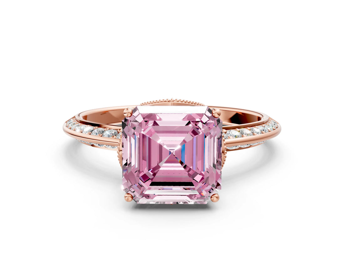 Rose gold Fancy Pink Asscher Cut Solitaire Split Shank Pave Diamond Engagement Ring with Four-Prong Setting_24
