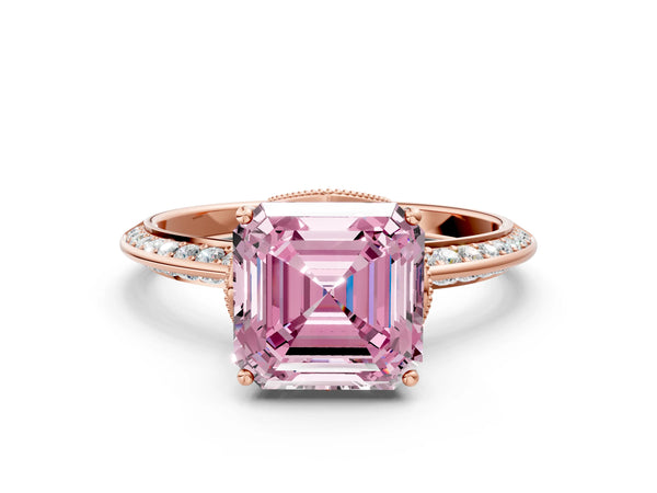 Rose Gold Asscher Cut Graduated Pave Engagement Ring Setting for Fancy Pink Center