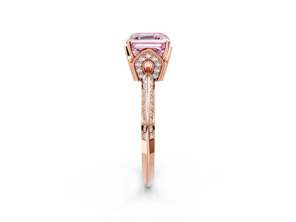 Rose Gold Asscher Cut Graduated Pave Engagement Ring Setting for Fancy Pink Center