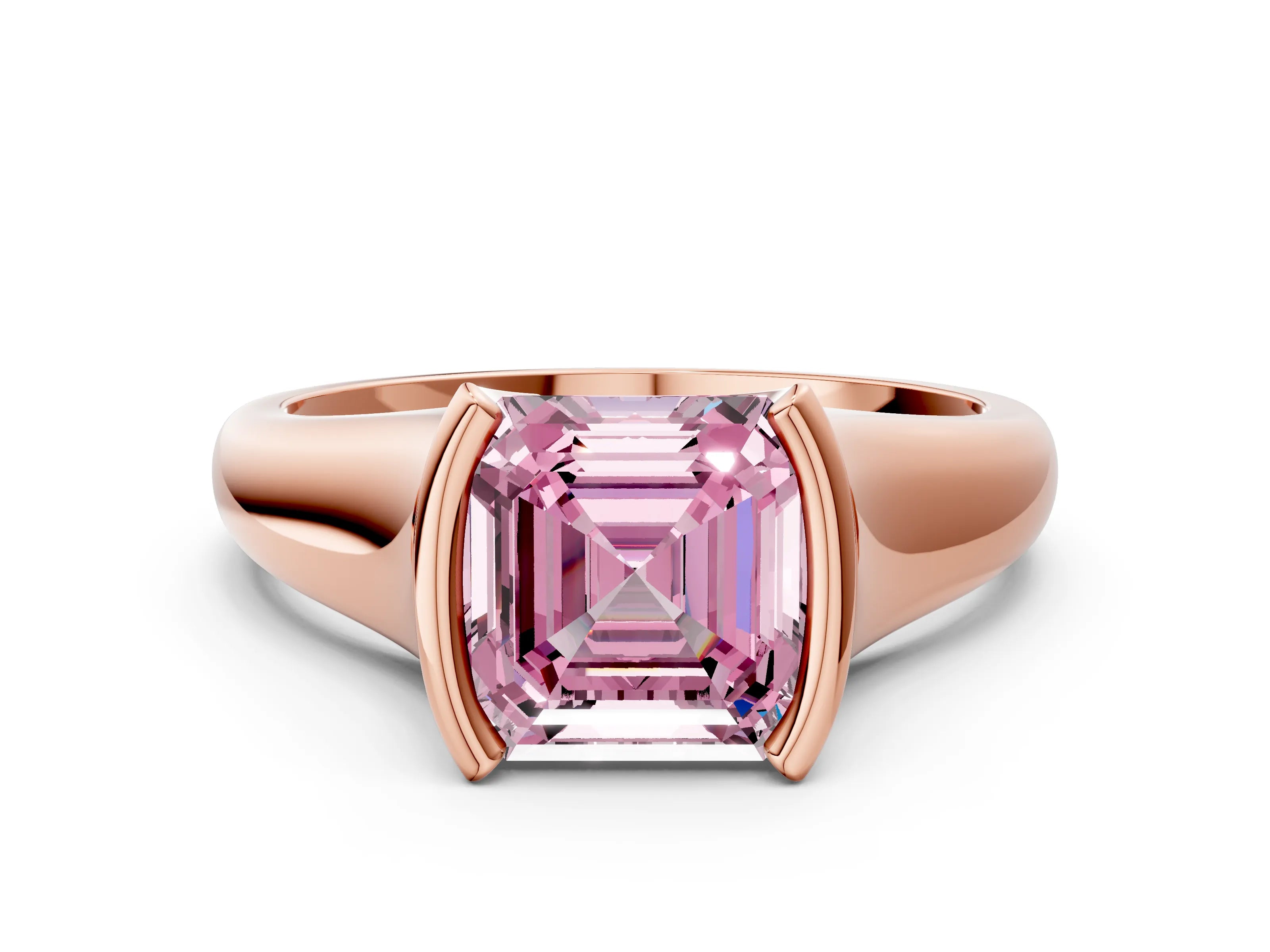Rose gold Fancy Pink Asscher Cut Solitaire Tension Set Diamond Ring with Split Shank Band