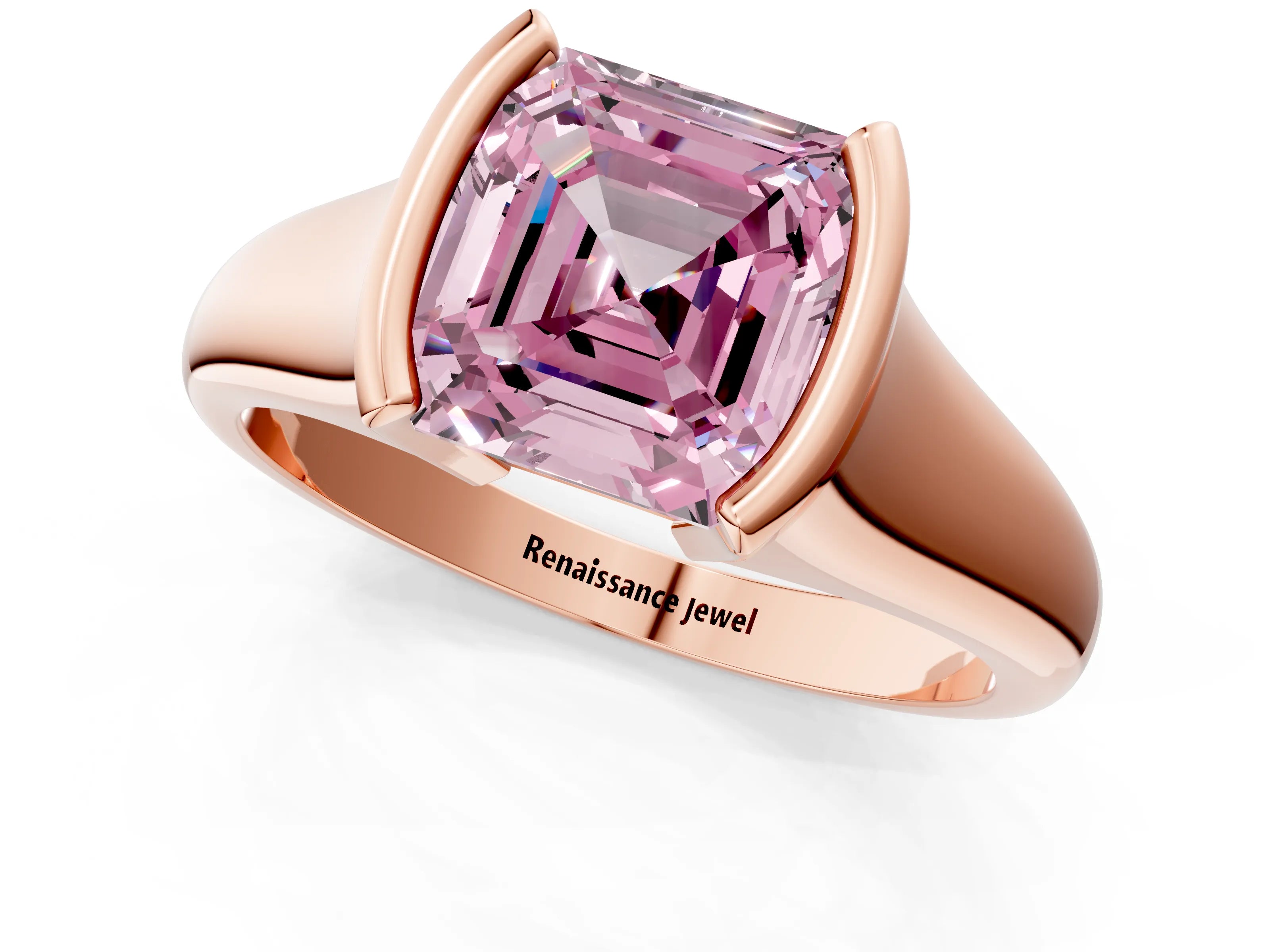 Rose gold Fancy Pink Asscher Cut Solitaire Tension Set Diamond Ring with Split Shank Band_1