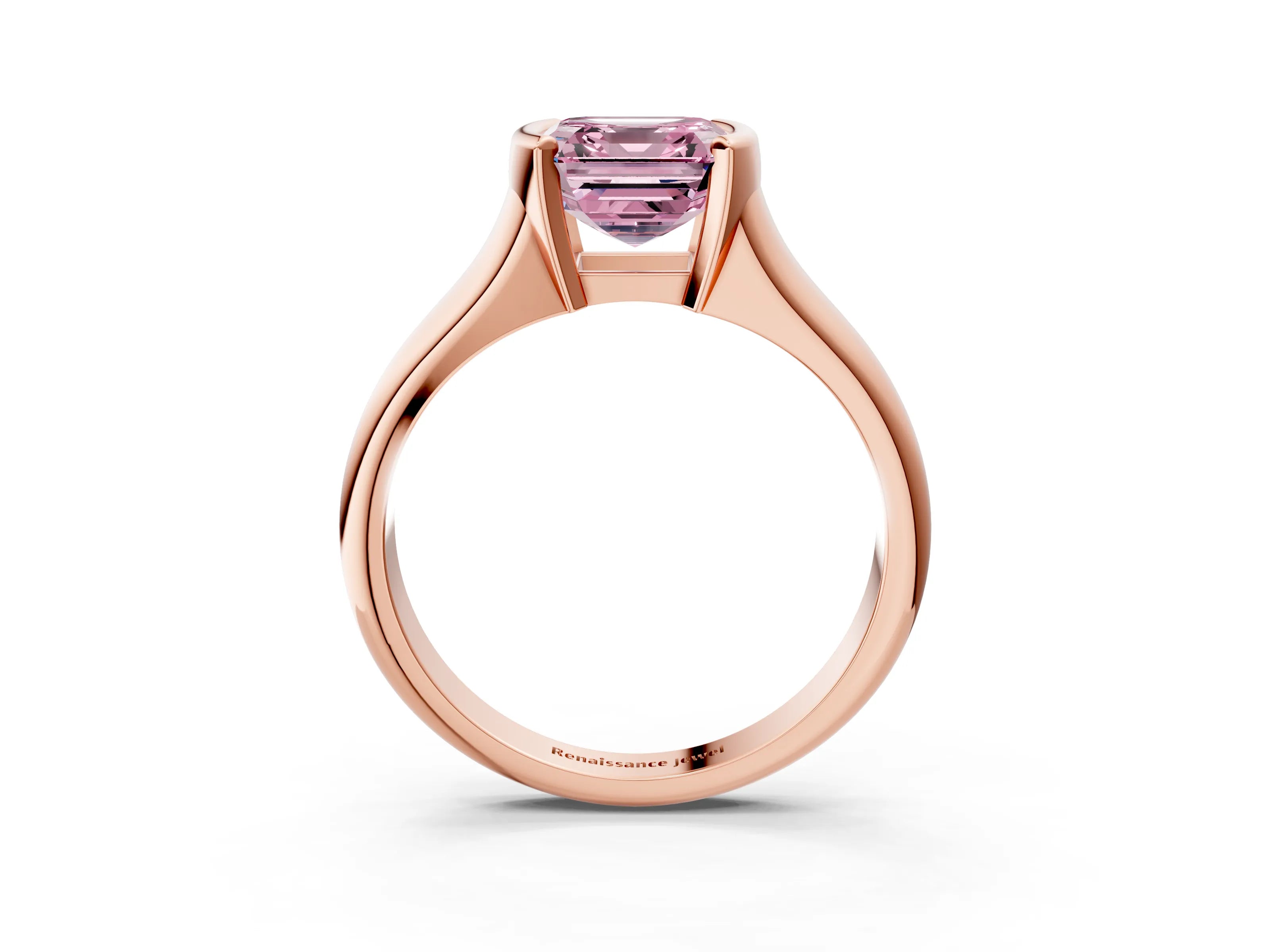 Rose gold Fancy Pink Asscher Cut Solitaire Tension Set Diamond Ring with Split Shank Band_3