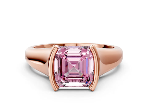 Rose gold Fancy Pink Asscher Cut Solitaire Tension Set Diamond Ring with Split Shank Band