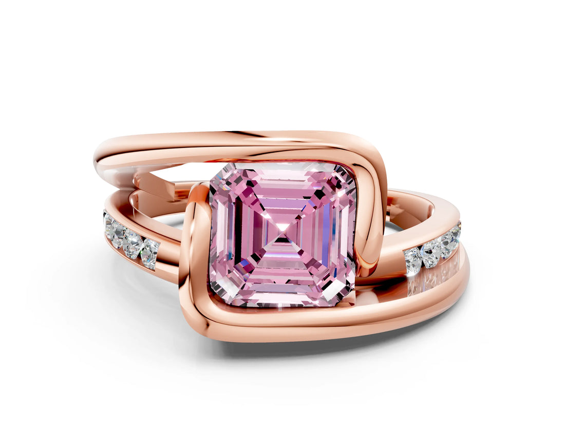 Rose gold Fancy Pink Asscher Cut Solitaire Tension-Set Diamond Split Shank Ring_12