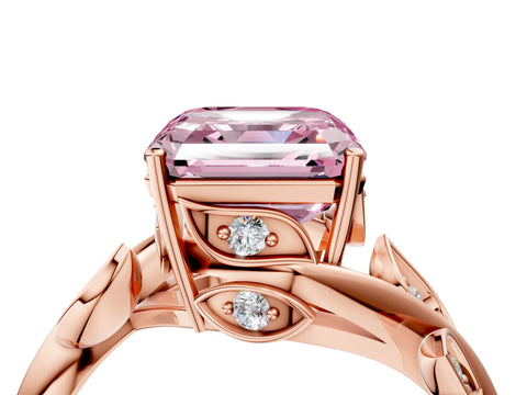 Rose gold Fancy Pink Asscher Cut Solitaire Twist Engagement Ring with Leaf Accents and Prong Setting_16