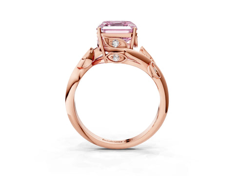 Rose gold Fancy Pink Asscher Cut Solitaire Twist Engagement Ring with Leaf Accents and Prong Setting_3