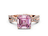 Rose gold Fancy Pink Asscher Cut Solitaire Twist Pave Diamond Engagement Ring with Prong Setting