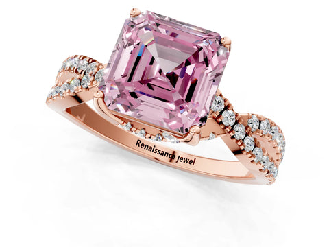 Rose gold Fancy Pink Asscher Cut Solitaire Twist Pave Diamond Engagement Ring with Prong Setting_1