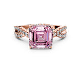 Rose gold Fancy Pink Asscher Cut Solitaire Twist Pave Diamond Engagement Ring with Prong Setting_24
