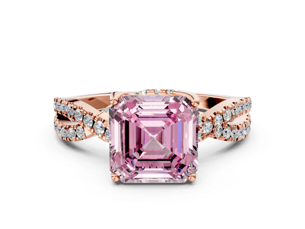 Rose Gold Asscher Cut Twisted Split Shank Engagement Ring Setting for Fancy Pink Center