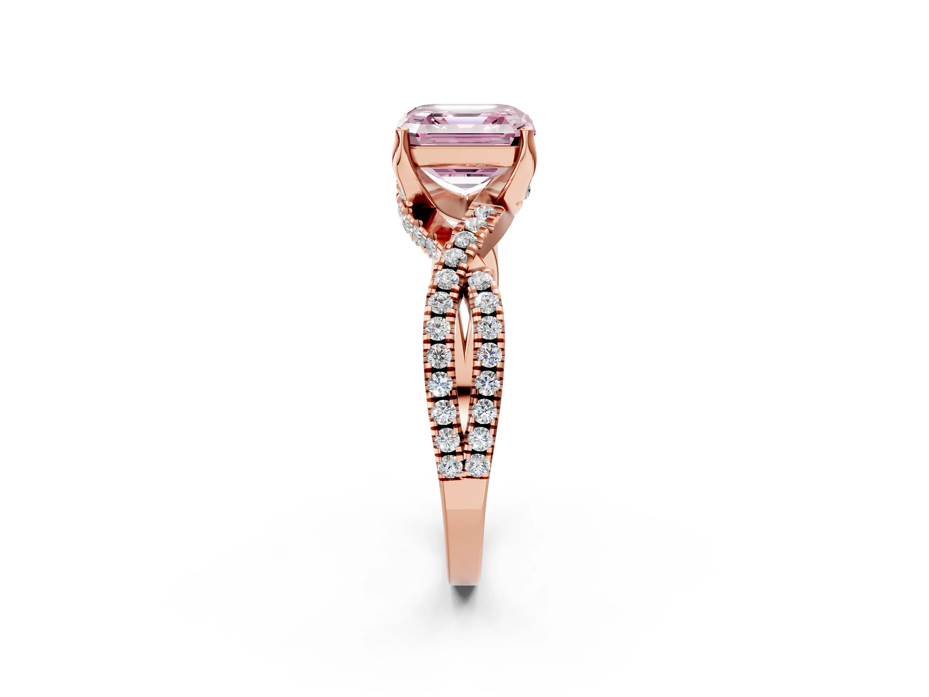 Rose gold Fancy Pink Asscher Cut Solitaire Twist Pave Diamond Engagement Ring with Prong Setting_26