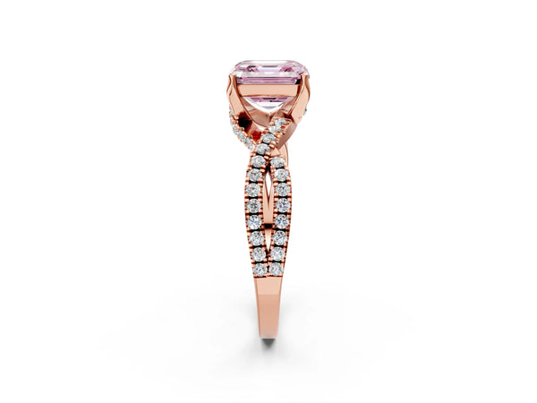 Rose Gold Asscher Cut Twisted Split Shank Engagement Ring Setting for Fancy Pink Center