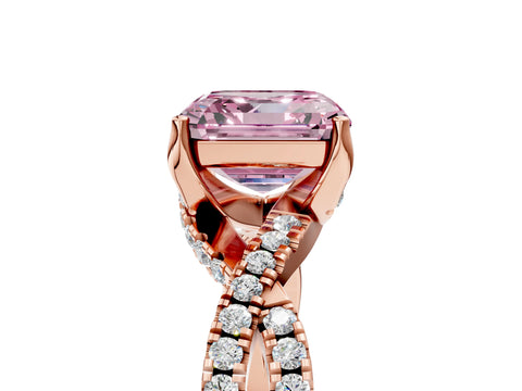 Rose gold Fancy Pink Asscher Cut Solitaire Twist Pave Diamond Engagement Ring with Prong Setting_29