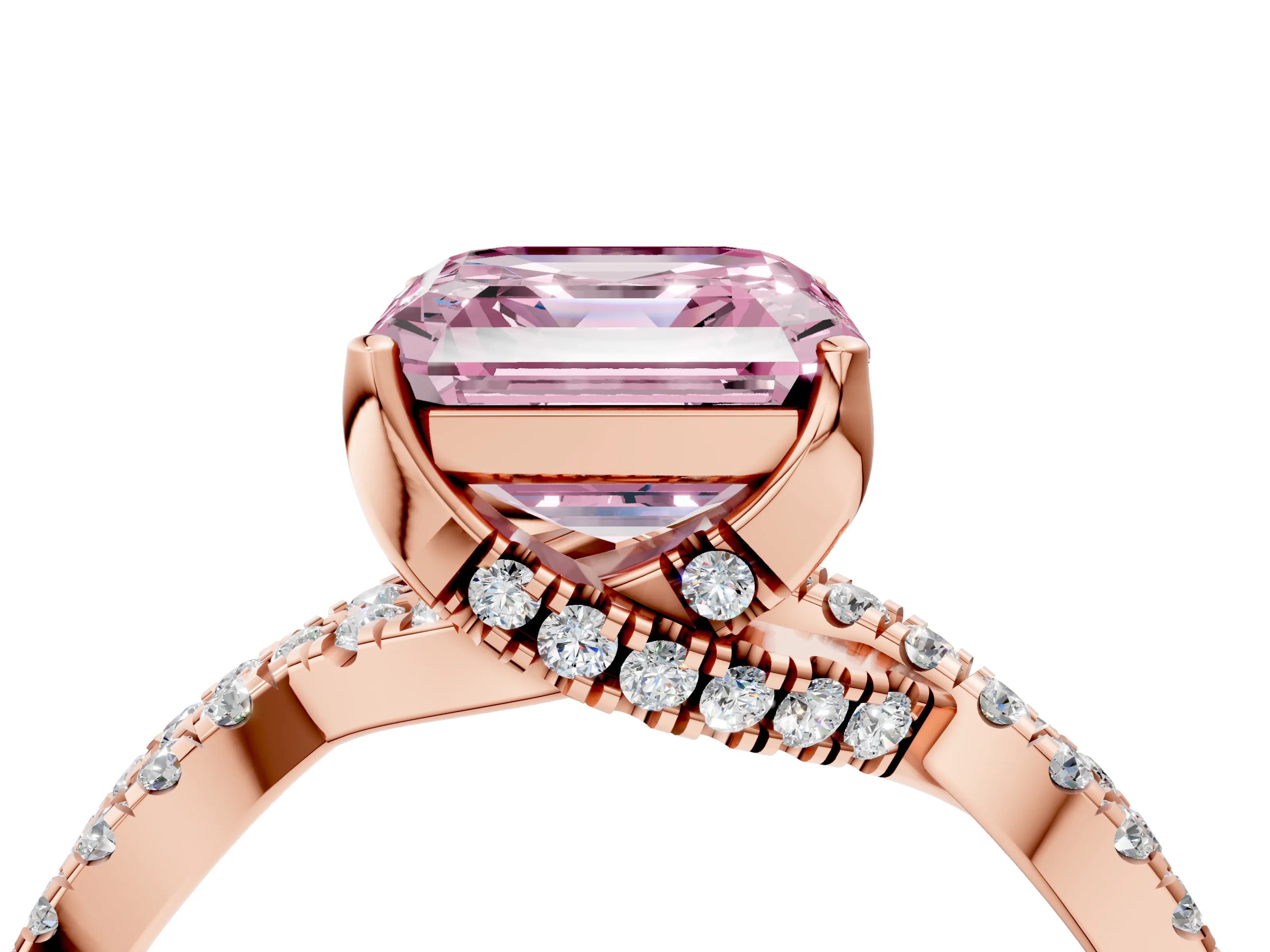 Rose gold Fancy Pink Asscher Cut Solitaire Twist Pave Diamond Engagement Ring with Prong Setting_4