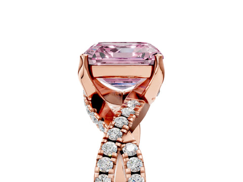 Rose gold Fancy Pink Asscher Cut Solitaire Twist Pave Diamond Engagement Ring with Prong Setting_5