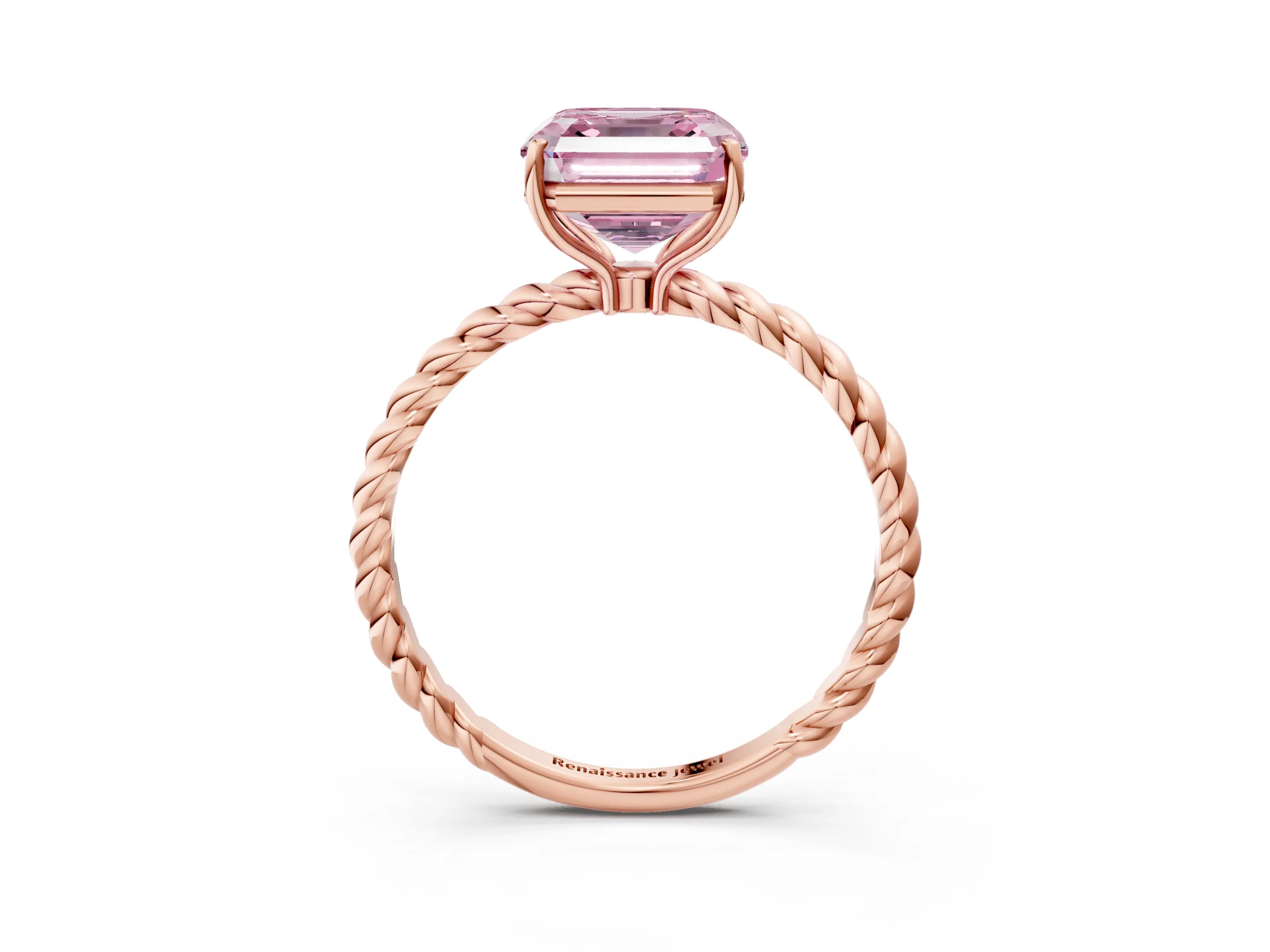 Rose gold Fancy Pink Asscher Cut Solitaire Twisted Band 4-Prong Ring_3