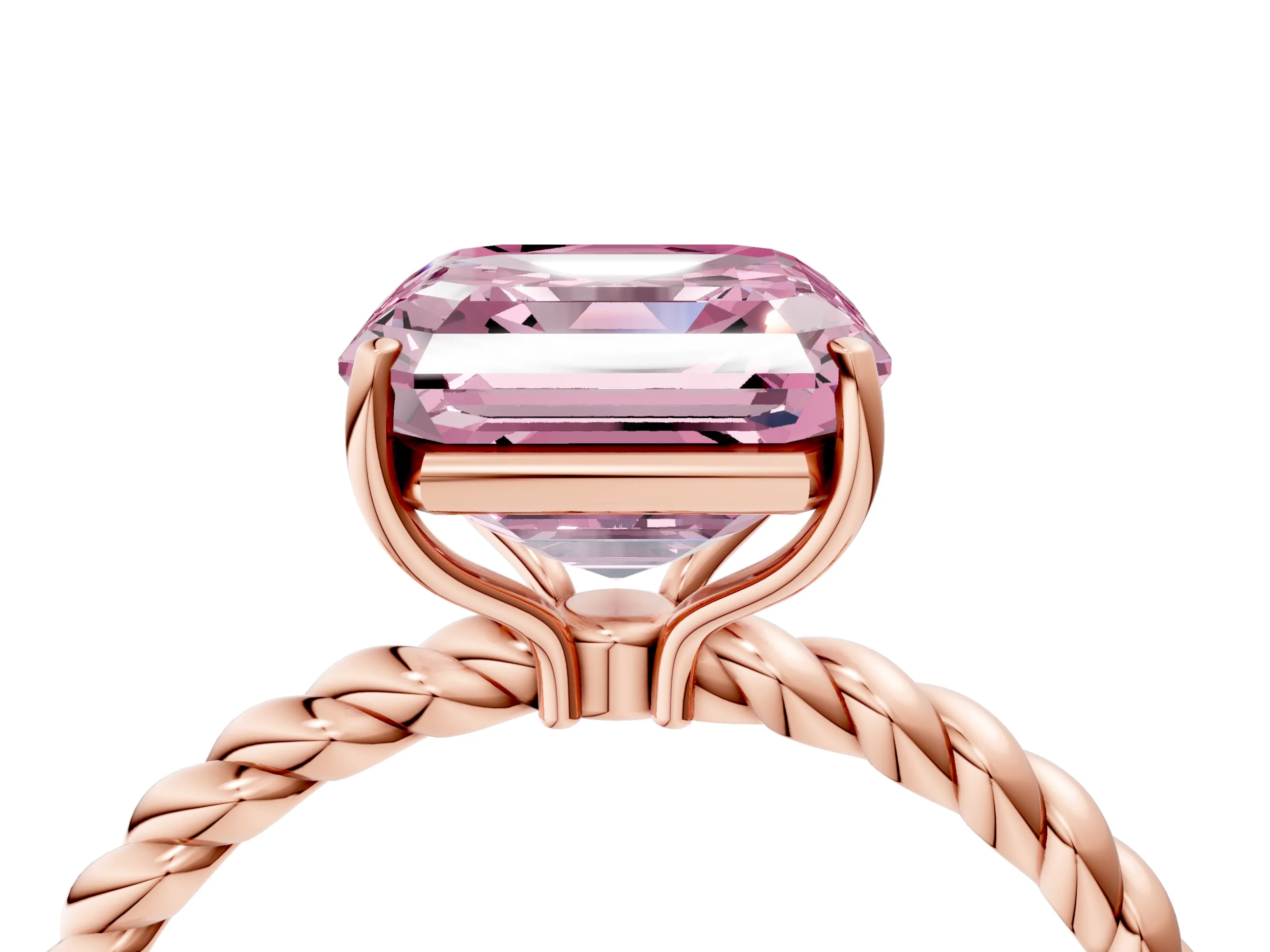 Rose gold Fancy Pink Asscher Cut Solitaire Twisted Band 4-Prong Ring_4