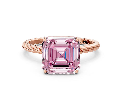 Rose gold Fancy Pink Asscher Cut Solitaire Twisted Band 4-Prong Ring