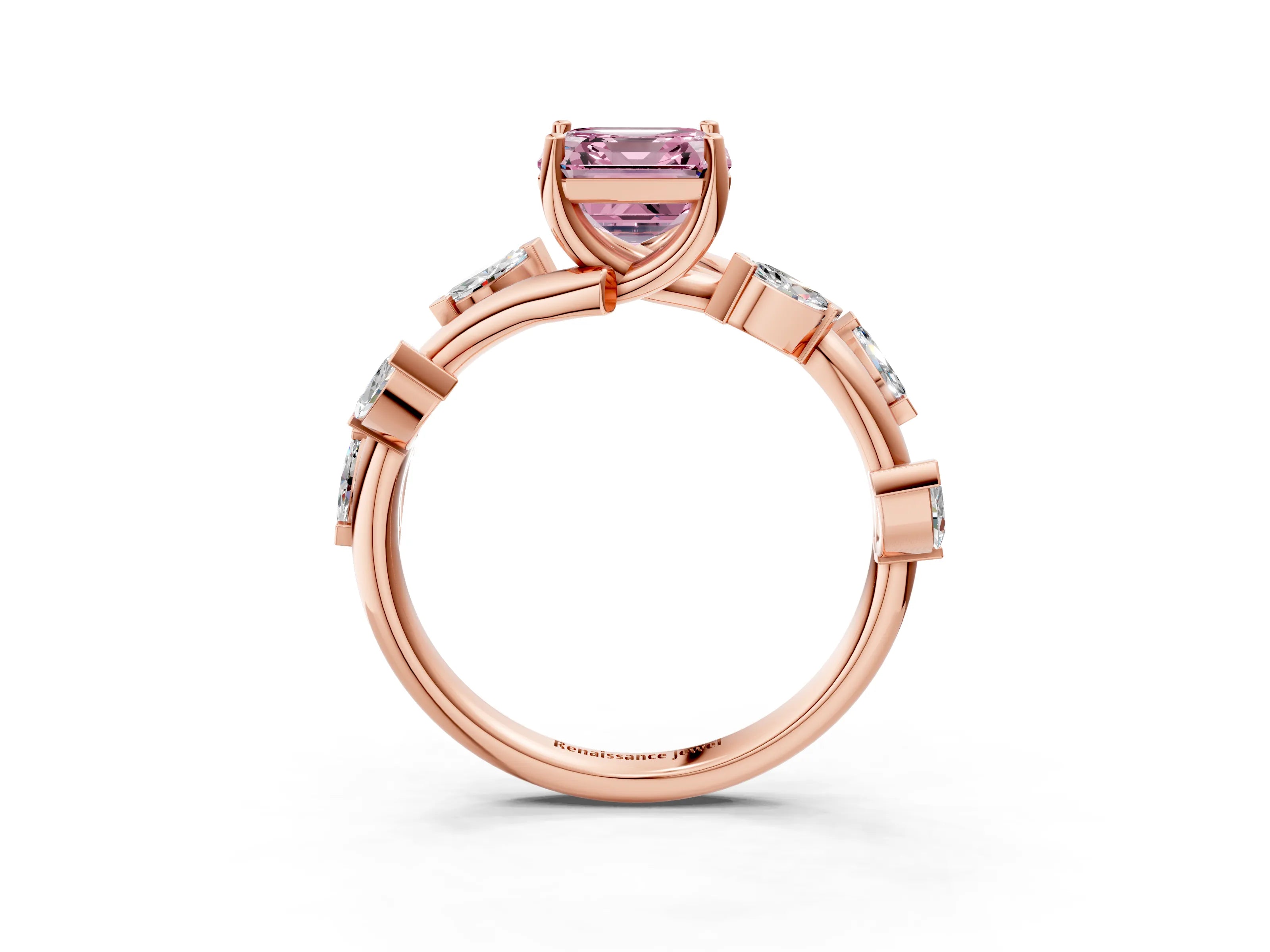 Rose gold Fancy Pink Asscher Cut Solitaire Twisted Band Marquise Accent Prong Setting Ring_3
