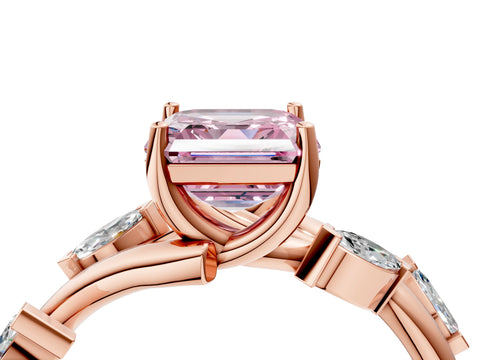 Rose gold Fancy Pink Asscher Cut Solitaire Twisted Band Marquise Accent Prong Setting Ring_4