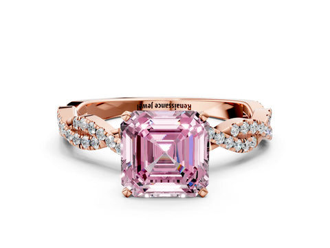 Rose gold Fancy Pink Asscher Cut Solitaire Twisted Pave Band with Four-Prong Setting_3