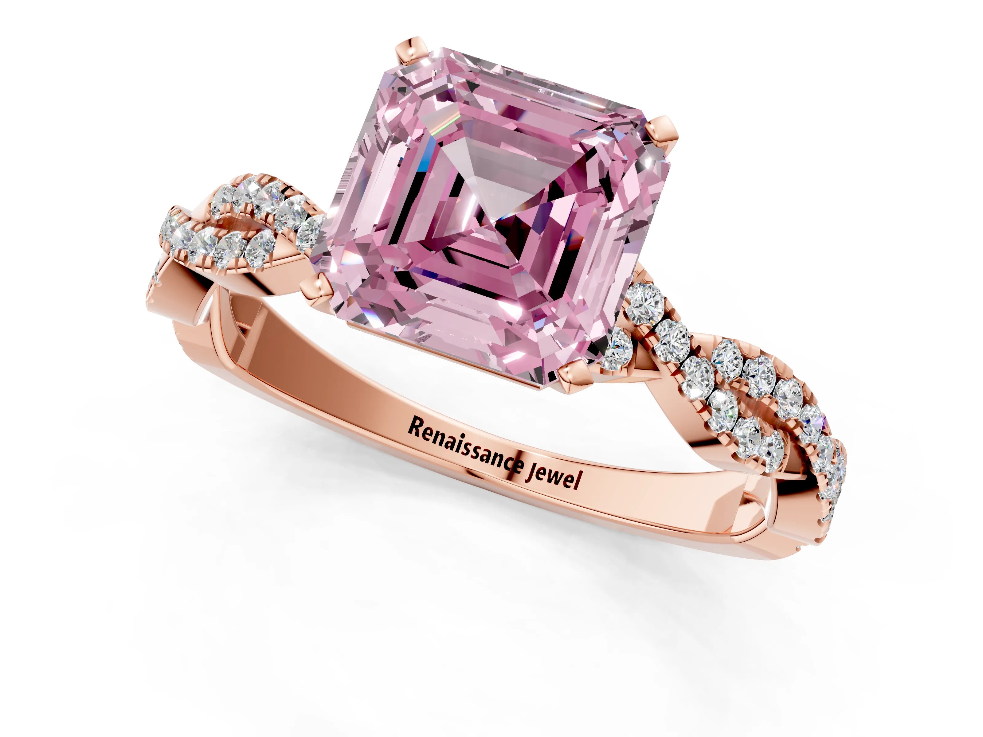Rose gold Fancy Pink Asscher Cut Solitaire Twisted Pave Band with Four-Prong Setting_4