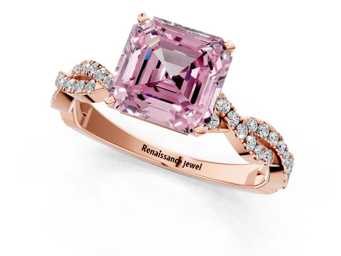 Rose gold Fancy Pink Asscher Cut Solitaire Twisted Pave Band with Four-Prong Setting_4