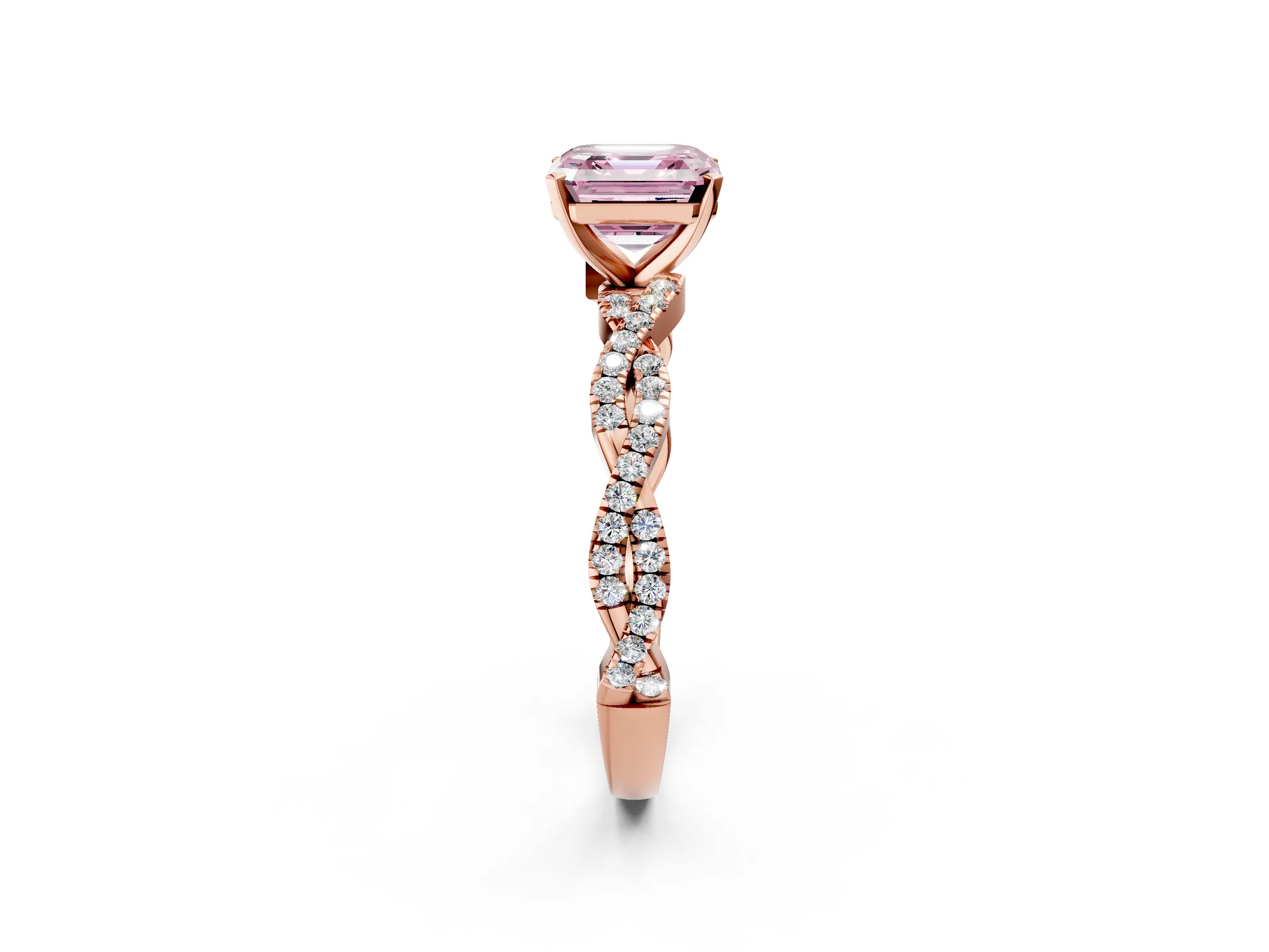 Rose gold Fancy Pink Asscher Cut Solitaire Twisted Pave Band with Four-Prong Setting_5
