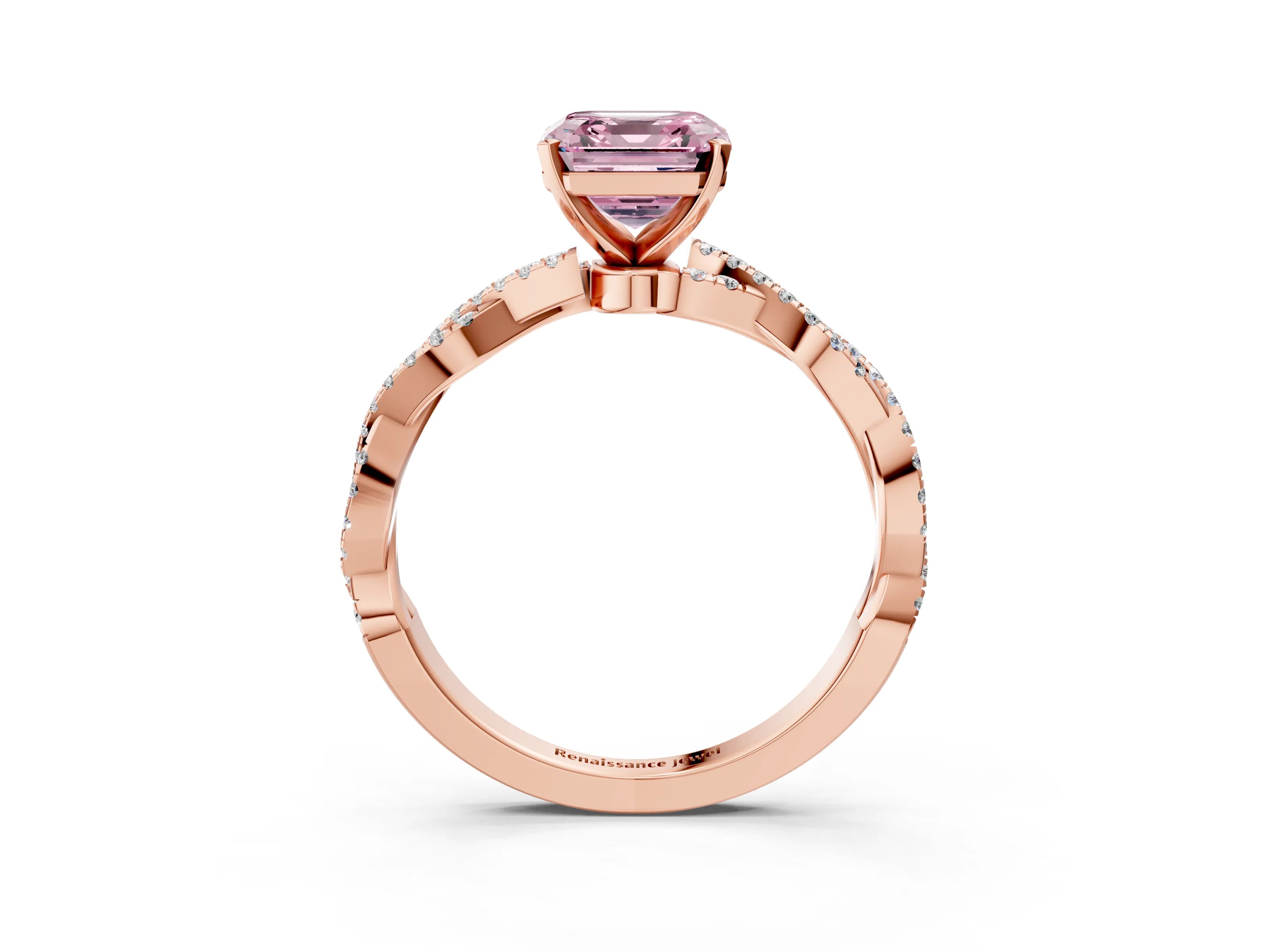 Rose gold Fancy Pink Asscher Cut Solitaire Twisted Pave Band with Four-Prong Setting_6
