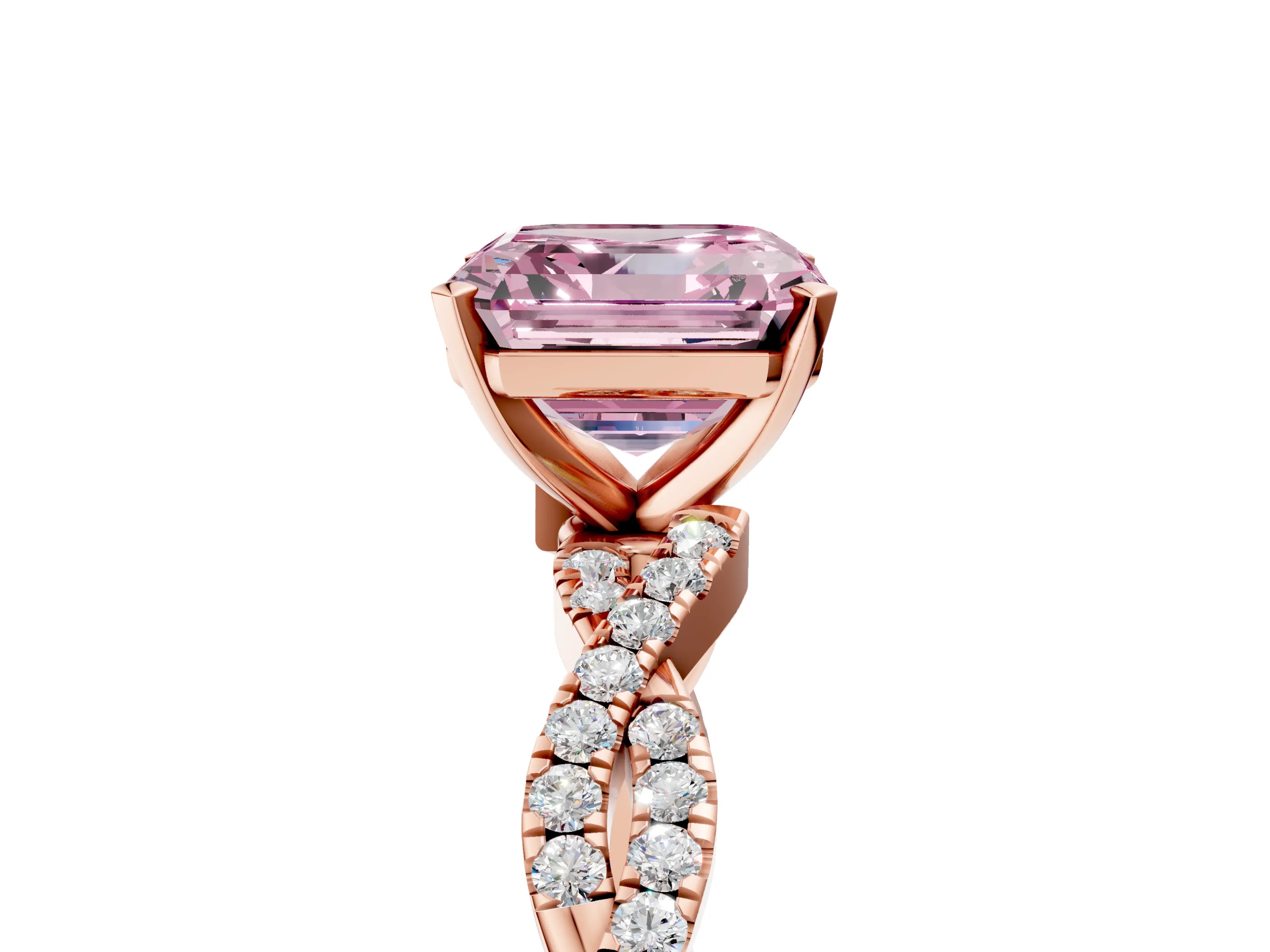 Rose gold Fancy Pink Asscher Cut Solitaire Twisted Pave Band with Four-Prong Setting_8