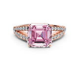 Rose gold Fancy Pink Asscher  Cut Split Shank Pave Diamond Engagement Ring with Four-Prong Setting