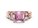 Rose gold Fancy Pink Asscher  Cut Three-Stone Channel Set Ring with Bar Prongs