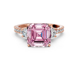 Rose gold Fancy Pink Asscher  Cut Three-Stone Diamond Pavé Band with Prong Setting_17