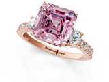 Rose gold Fancy Pink Asscher  Cut Three-Stone Diamond Pavé Band with Prong Setting_18