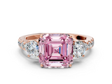 Rose gold Fancy Pink Asscher  Cut Three-Stone Diamond Pave Band with Prong Setting_51