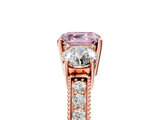 Rose gold Fancy Pink Asscher Cut Three-Stone Diamond Ring with Pavé Band and Four-Prong Setting_5