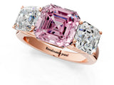 Rose gold Fancy Pink Asscher Cut Three-Stone Diamond Ring with Prong Setting on a Classic Band_13