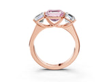 Rose gold Fancy Pink Asscher Cut Three-Stone Diamond Ring with Prong Setting on a Classic Band_15