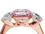 Rose gold Fancy Pink Asscher Cut Three-Stone Diamond Ring with Prong Setting on a Classic Band_16