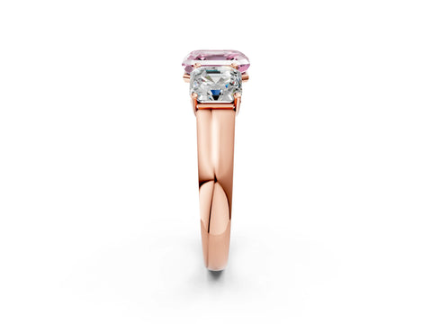 Rose gold Fancy Pink Asscher Cut Three-Stone Diamond Ring with Prong Setting on a Classic Band_2