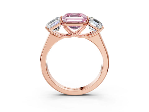 Rose gold Fancy Pink Asscher Cut Three-Stone Diamond Ring with Prong Setting on a Classic Band_3
